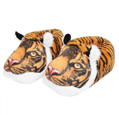 Stone mice Adult Hippo Slippers - Tiger, Dinosaur, Elephant, Bee Home Warm Animal Slippers | Non-Slip Thick-Soled Indoor Slippers (Yellow Tiger, Adult, Women, 9, Numeric Range, US Footwear Size System, 11, Medium)