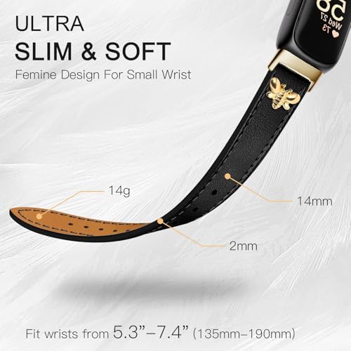 TUV PLNT Slim Leather Bands,Black/Gold,for Fitbit Inspire 3 by TUV PLNT - Used condition - Image 4