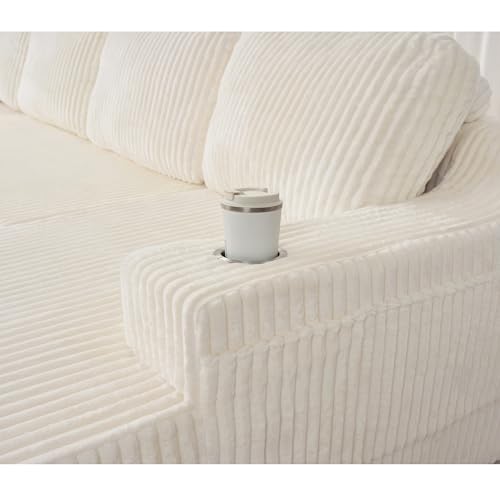 Image of 130 inch Modular Sectional Sleeper Sofa, Modern Cloud Sectional Sofa Couch with Cupholders and Storage, U Shape Boneless Couches for Living Room, Free Combination, No Assembly Required,Beige