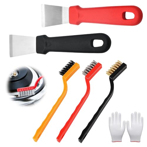 2 Piezas Rasador de Estufa, con Cepillo y Guantes, Acero Inoxidable, Limpieza Rápida, Multifuncional, Adecuado para Estufa de Cerámica, Baldosas de Cerámica (Plata, negro)