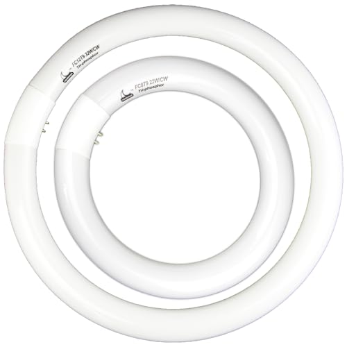 FC8T9/CW 22W and FC12T9/CW 32W Cool White Round Fluorescent Light Bulb Set 8 inch T9 22 Watts & 12 inch 32 Watts Circular Bulbs Pack Circline Kitchen and Bath Light Bulbs CRI 80 4100K G10q Prong