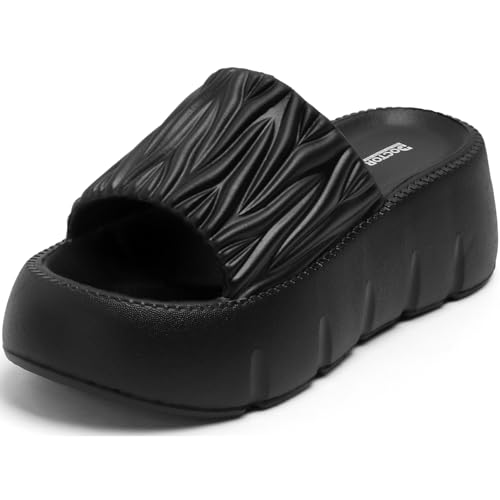 Image of DOCTOR HEALTH SUPER SOFT Women Puffy Strap Platform Slides | Soft Cushioned Fashion Slippers | Lightweight Anti-Slip Casual Slip-On Sandals for Indoor Outdoor Everyday Wear