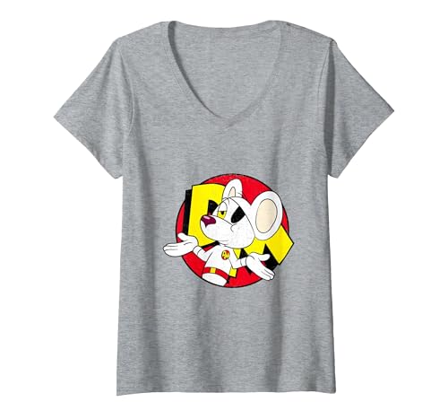 Image of Women's Danger Mouse Nonchalant Pose Distressed V-Neck T-Shirt, Heather Grey, XX-Large