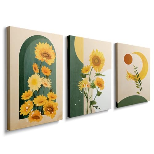 DFZEWKI Wall Art Canvas Prints Sunflower and Gray Art Picture Modern Wall Artwork for Bathroom Bedroom Home Office Decor(50x70cm(20x28in) x3/No frame)