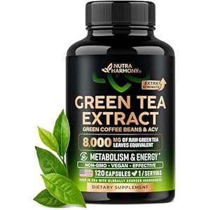 Green Tea Extract Capsules with Green Coffee Beans & Apple Cider Vinegar – Energy & Metabolism Support – Green Tea Supplement 50% EGCG – 20:1 Natural Extract – for Men & Women – 120 Vegan Capsules