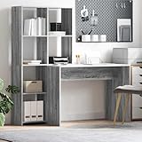 TOPGHOY Grauer Schreibtisch Sonoma 138,5 x 55 x 143 cm Holzwerkstoff mit Mehreren Regalen für Homeoffice, modernes Design Schreibtisch für Büro und Studierzimmer, robuste