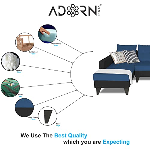Image of Adorn India Maddox Plain Two Tone L Shape 6 Seater Sofa Set LHS (Blue & Black) (3 Year Warranty)