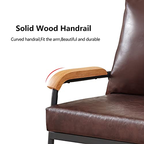 Clipop Mid Century Modern Accent Chair, Single Sofa With Removable Backrest And Cushion, Upholstered Faux Leather Armchair With Solid Wood Armrest Metal Frame Easy-Assembly, 24" W, Dark Brwon #TOP6