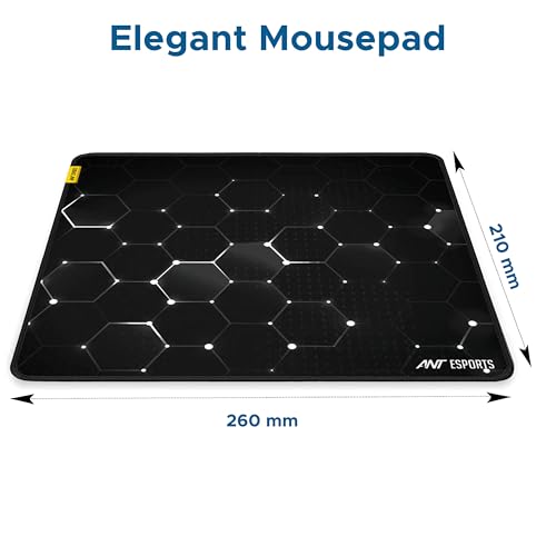 Image of Ant Esports Hexa Mouse Pad 260X210X3mm Anti-fray Stitching, Waterproof Surface & Non-Slip Rubber Base Stitched Edges Gaming Mouse Mat for Laptop, Compatible with Laser and Optical Mice - Black Hexagon
