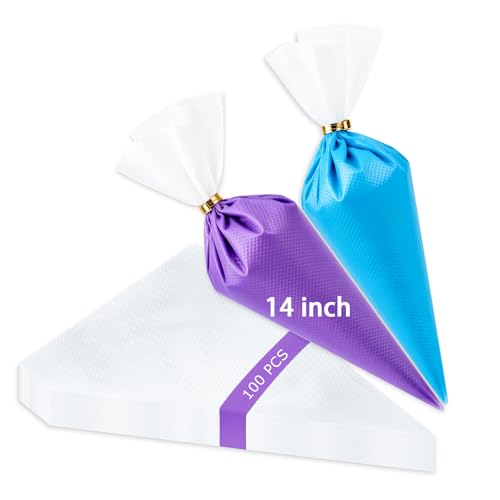 Tamodan 14 Inch Tipless Piping Bags 100PCS, Disposable Pastry Bags, Extra Thick Non-Slip Icing & Frosting Bags for Cake, Cupcake, Cookie & Royal Icing Decorating