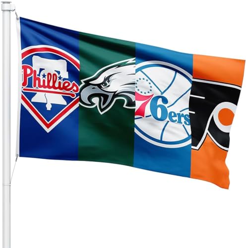 3x5 Philadelphia Four Teams Sports Fans Flag - Eagles Phillies Flyers and 76ers - Heavy Duty Polyester Vivid Color Fade-Proof