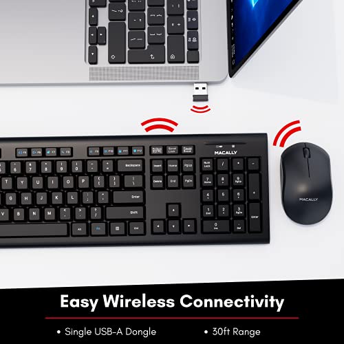 Macally Wireless Keyboard and Mouse Combo, 2.4G Full Size Wireless Mouse and Keyboard Combo for PC, Desktop, Laptop, Notebook, ChromeBook - Ultra Slim Cordless Computer Keyboard Mouse Set