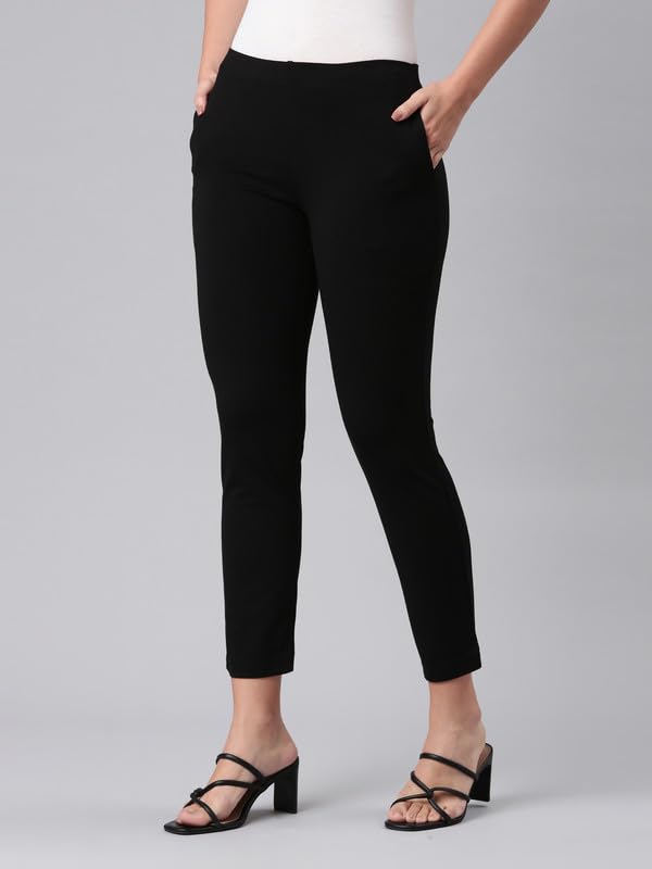 Image of GO COLORS Ponte Smart Kurti Pants Full Length for Women | Breathable, Mid Rise