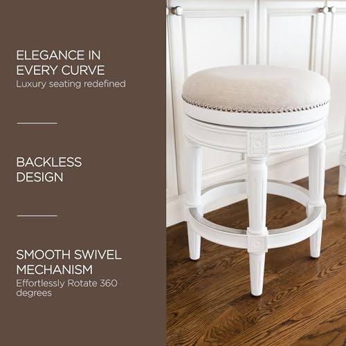 Maven-Lane-Pullman-26-Inch-Tall-Backless-Alabaster-White-Finish-Counter-Height-Upholstered-Barstool-with-Cream-Fabric-Cushion-Seat Maven Lane Pullman 26 Inch Tall Backless Alabaster White Finish Counter Height Upholstered Barstool with Cream Fabric Cushion Seat