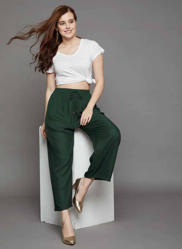 Image of Super Soft Viscose Rayon Flared Palazzo Pants for Women Stylish Wide Leg Straight Relaxed Fit Casual Ethnic Office Wear
