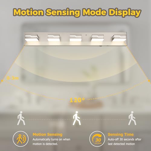 Image of 5-Light LED Bathroom Vanity Light, 32-Inch Brushed Nickel | Vanity Light Fixture with Wireless Motion Sensor, 3CCT Dimmable Lighting Over Mirror, Adjustable Acrylic Heads