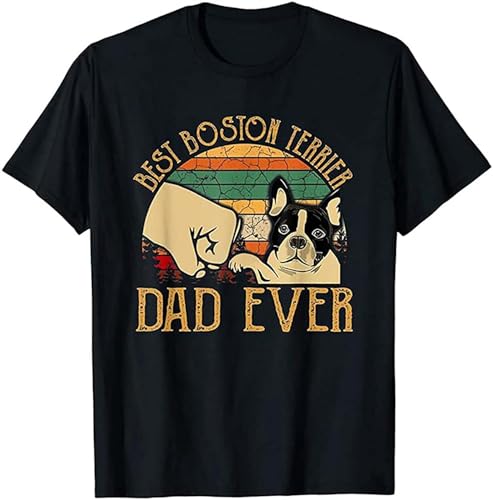 Retro Vintage Best Boston Terrier Dad Ever T-Shirt Men Cotton Tees Tshirt Harajuku Streetwear Black Black XXL