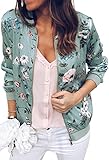 FLYCHEN Women Zip Up Jacket Bomber Outwear Stand Collar Short Tops Leopard Coat Green Flower-2 M