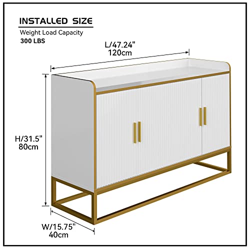 Pboghlrd Modern Kitchen Storage Cabinet, Cupboard White Gloss With Adjustable Shelf, Buffet Sideboard With Metal Legs Entryway Console Table For Living Room Kitchen Office Hallway (Golden White) #TOP2