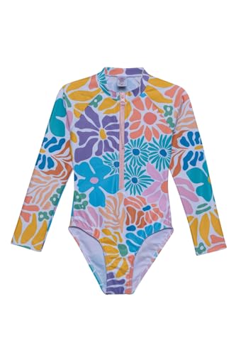 Image of Gottex Baby-Girls Gottex Kids Toddler and Little Girls Sunshine Floral Print Rash Guard One Piece Long Sleeve Swimsuit