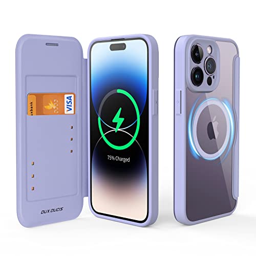 DUX DUCIS Case for iPhone 14 Pro Max Case Wallet Compatible with Magsafe, Shockproof Translucent Back Slim Full Protective Flip Folio Wallet Case with Card Slot PU Leather Cover for 14 Pro Max 6.7"