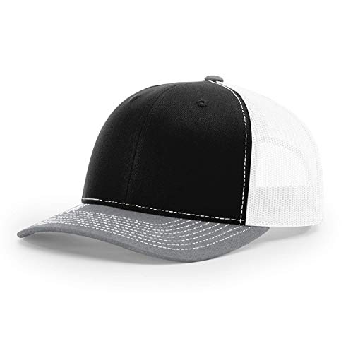 Richardson Unisex 112 Trucker Adjustable Snapback Baseball Cap, Tri Black/White/Heather Grey, One Size Fits Most