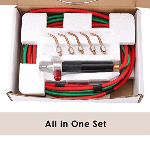 NATGAI Mini Oxygen Torch Kit, Mini Gas Little Torch Welding Soldering Gun, Practical Gas Oxygen Acetylene Torch with Flexible Hoses for Jewelry Repairing with 5 Weld Tips
