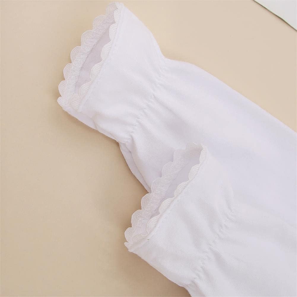 MODNTOGA Kids Baby Girl Long Sleeve Collar Shirt Toddler White Blouse Puff Short Sleeve T-Shirt Solid Color Basic Top Bottom - Image 5