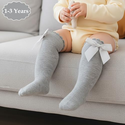 Image of SYGA Baby Long Socks Cotton, Over The Knee, No Tightness, High-Top, Bow Pattern