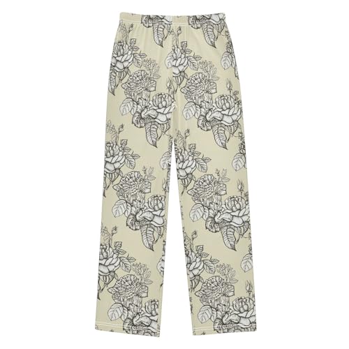 J JOYSAY Blossom Foliage Sketch Beige Pajamas Pants Soft Long Pajama Bottoms Lounge Sleep Pants Size S-XL