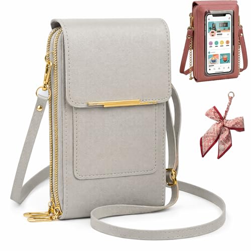 Crossbody Phone Wallet - Anti Theft Leather Bag Touchscreen Phone Crossbody Bag Touch Screen RFID Blocking (Beige A)