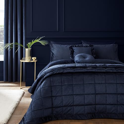 Catherine Lansfield Kingsley Soft Matt Velvet King Duvet Cover Set with Pillowcases, Navy Blue