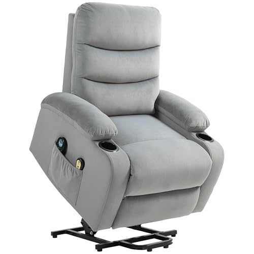 HOMCOM Fauteuil releveur électrique fonction massage et chauffage, fauteuil relax électrique en velours fauteuil relaxant inclinable, repose-pied, télécommande,...