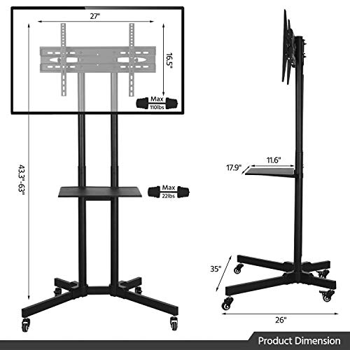 Yaheetech Mobile Tv Stand With Wheels For 32-75 Inch Lcd Led Screens Tvs, Height-Adjustable Rolling Tv Cart Hold Up To 110 Lbs, Trolley Floor Stand W/Tray, Max Vesa 600X400Mm #TOP4