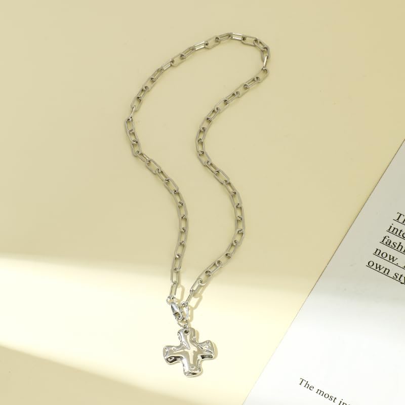 Goohopsun Chunky Cross Necklace for Women Trendy 14K Gold Silver Layered Statement Cross Pendant Charm Necklace Vintage Paperclip Herringbone Snake Choker Chain Costume Jewelry Set Gift Non Tarnish - Image 2