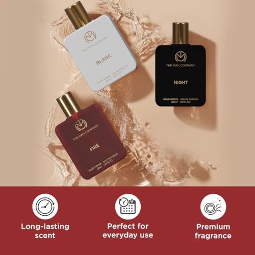 Image of The Man Company Fire, Night and Blanc Perfume for Man - 50ml, Set of 3 (2 EDP + 1 EDT) Fragrances | Premium Luxury Long-Lasting Fragrance | Gift for Him | Perfume gift for friend | Valentine Gift Set For Man