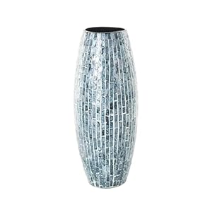 Deco 79 Mother of Pearl Shell Handmade Mosaic Inspired Vase, 8″ x 8″ x 19″, Blue
