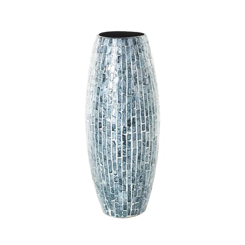 Deco 79 Mother of Pearl Shell Handmade Mosaic Inspired Vase, 8" x 8" x 19", Blue