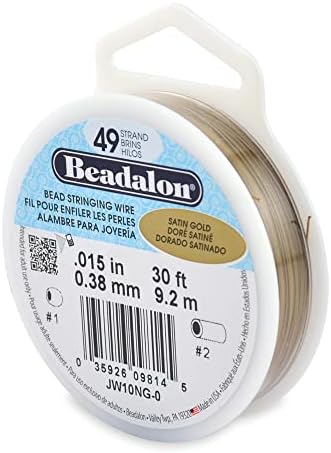 Beadalon 49 Strand Stainless Steel Bead Stringing Wire.015 in / 0.38 mm, Satin Gold, 30 ft / 9.2 m