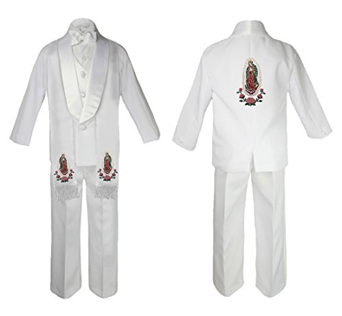 Image of Baby Boy Baptism Formal Shawl Jacket Suit Gold Guadalupe on Stole & Back SM-20
