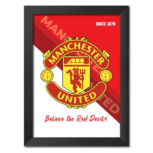 Image of TenorArts Man United Football Club Poster Logo Tagline Laminated Photo Frame Painting with Matt Finish Black Textures(12 inches x 9inches)