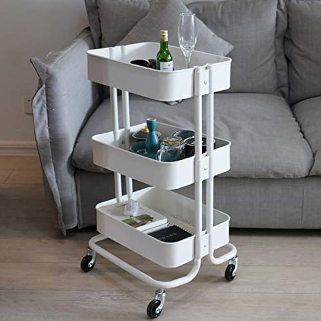 Kitchen Shelf Trolley Cart,Kitchen Trolley On Wheels 3 Tier Basket Rolling Cart 132 Lbs Capacity Storage Rack,42.5Cml X 34Cmw X 82Cmh-GPZQgvKu