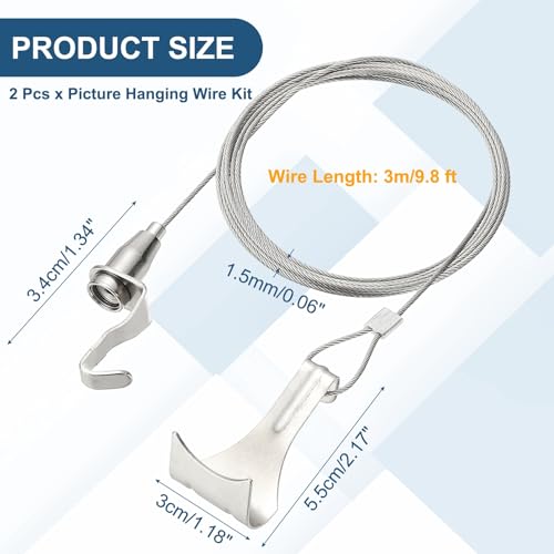Image of uxcell 2Pcs Picture Hanging Wire Kit, 3 m x 1.5 mm Heavy Duty Picture Hangers Adjustable Wire Rope with S-Hooks and Loop, Load 35kg /77.1 lbs for Hanging Mirrors Light Lamp Artwork