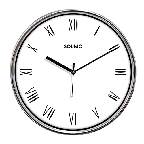 Image of Amazon Brand - Solimo 12 Inches & Glass Wall Clock - Dual Frame Roman Numbers (Silent Movement, Silver & White Frame) SC-1973