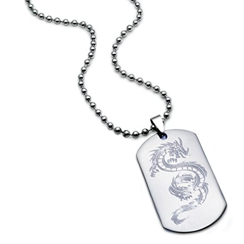 Kriskate & Co. Stainless Steel Dog Tag Necklace with Dragon Design
