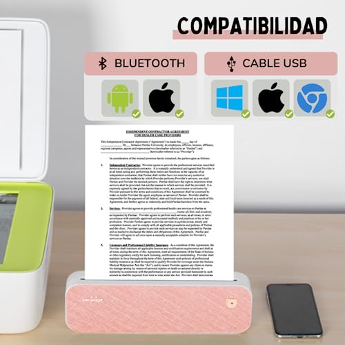 Mobiler Thermo-Bluetooth-Drucker, A4, kleiner Reisedrucker mit Thermopapier, ohne Tinte oder Toner, kompatibel mit Windows-Computern, Mac... und Android- und iOS-Handys, PeriPage, Rosa