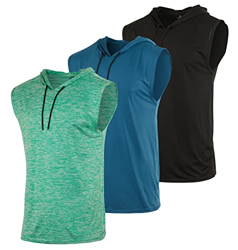 3 Pack: Men’s Dry Fit Moisture Wicking Hooded Tank Top Active Athletic Hoodie Pullover Sweatshirt Workout Running Fitness Gym Sports Bodybuilding Casual Sweatshirt Outdoor Muscle Top - Set 7, M #TOP7