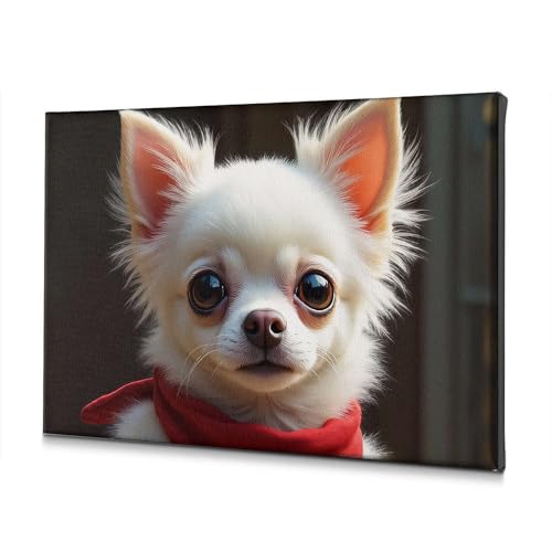 Tableau decoratif salle a manger avec un adorable chien blanc