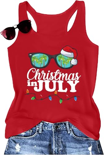 Christmas in Summer Tank Tops Women July Tee Beach Party Funny Hawaii Vacation Hawaiian Sleeveless Vest