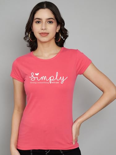 Image of Women Cotton Regular Fit Round Neck T-Shirt (Simply)